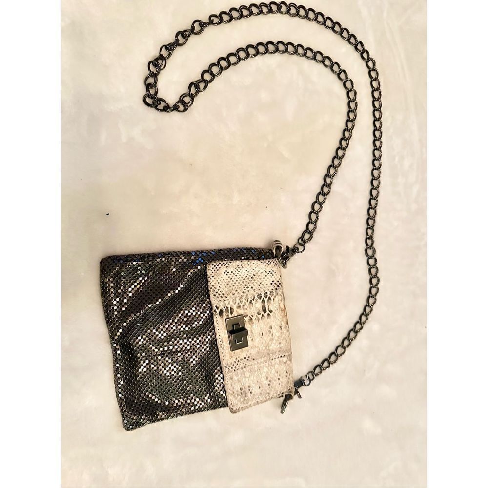 whiting and davis snake skin cross body chain link bag